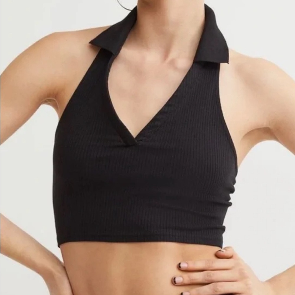 Divided H&M Cropped, fitted halterneck top size XS Black